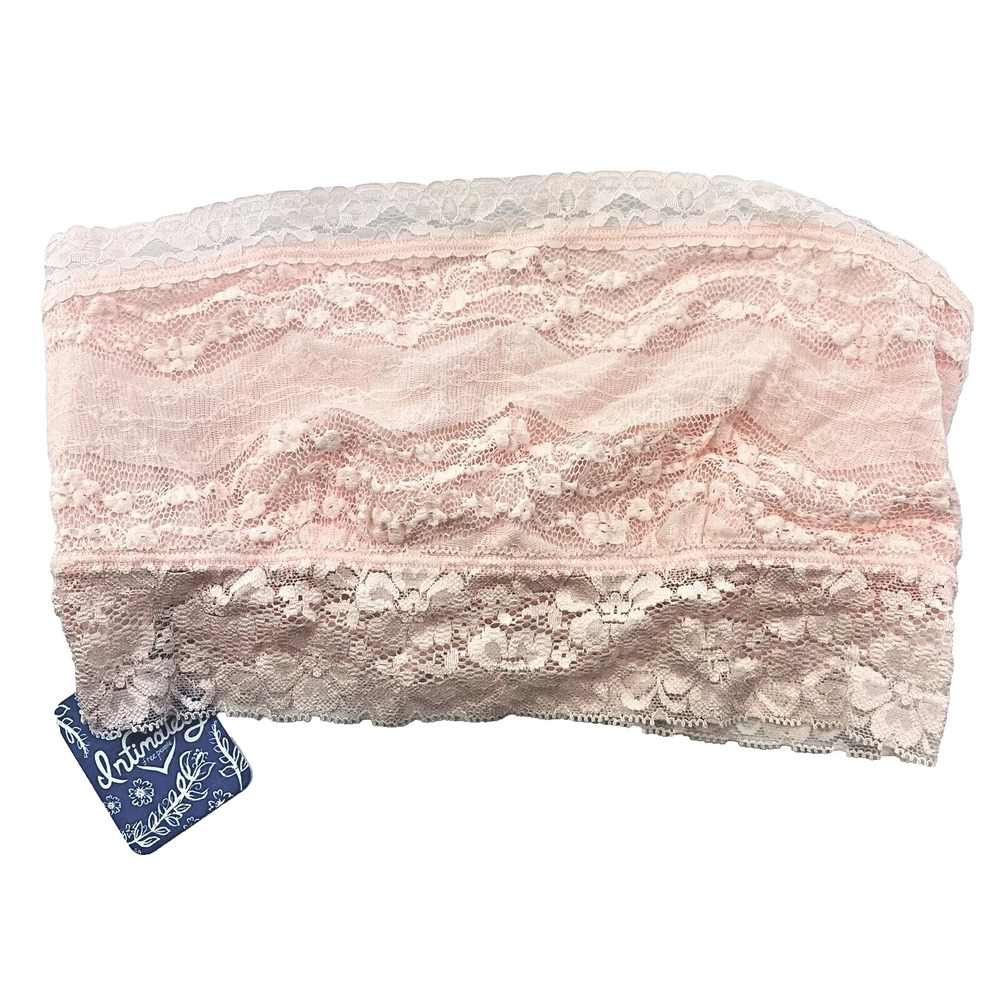 New Free People Floral Lace Trim Bandeau Soft Pink $28 Size Medium